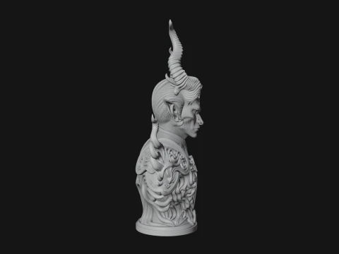 Horned Demon Lord Bust Statue Design 5 - 3D Print Model 3D Print Model