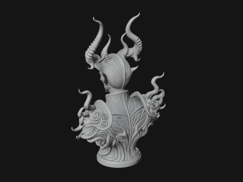 Horned Demon Lord Bust Statue Design 5 - 3D Print Model 3D Print Model