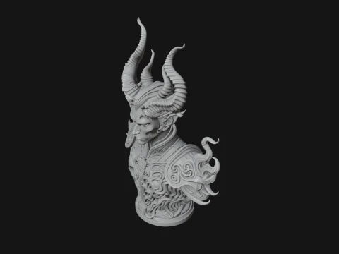Horned Demon Lord Bust Statue Design 5 - 3D Print Model 3D Print Model