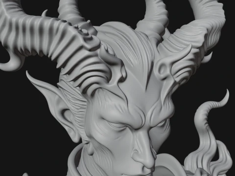 Horned Demon Lord Bust Statue Design 5 - 3D Print Model 3D Print Model
