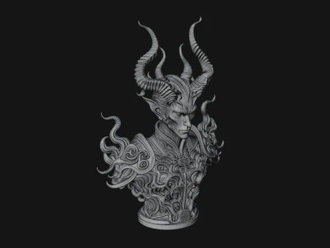 Horned Demon Lord Bust Statue Design 5 - 3D Print Model 3D Print Model