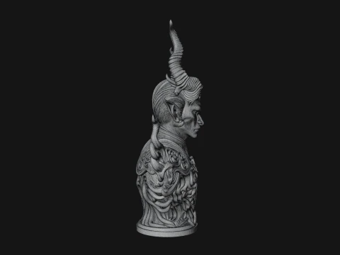 Horned Demon Lord Bust Statue Design 5 - 3D Print Model 3D Print Model