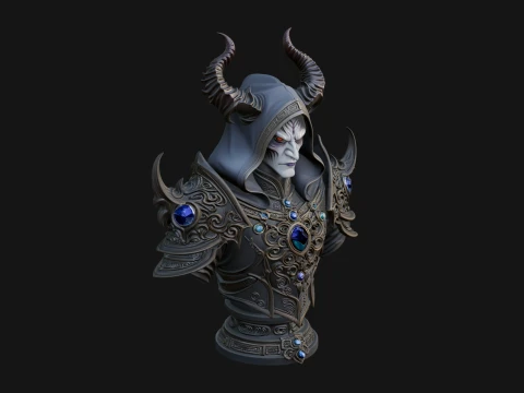 Hooded Crystal Sorcerer Bust Statue Design 2 - 3D Print Model 3D Print Model
