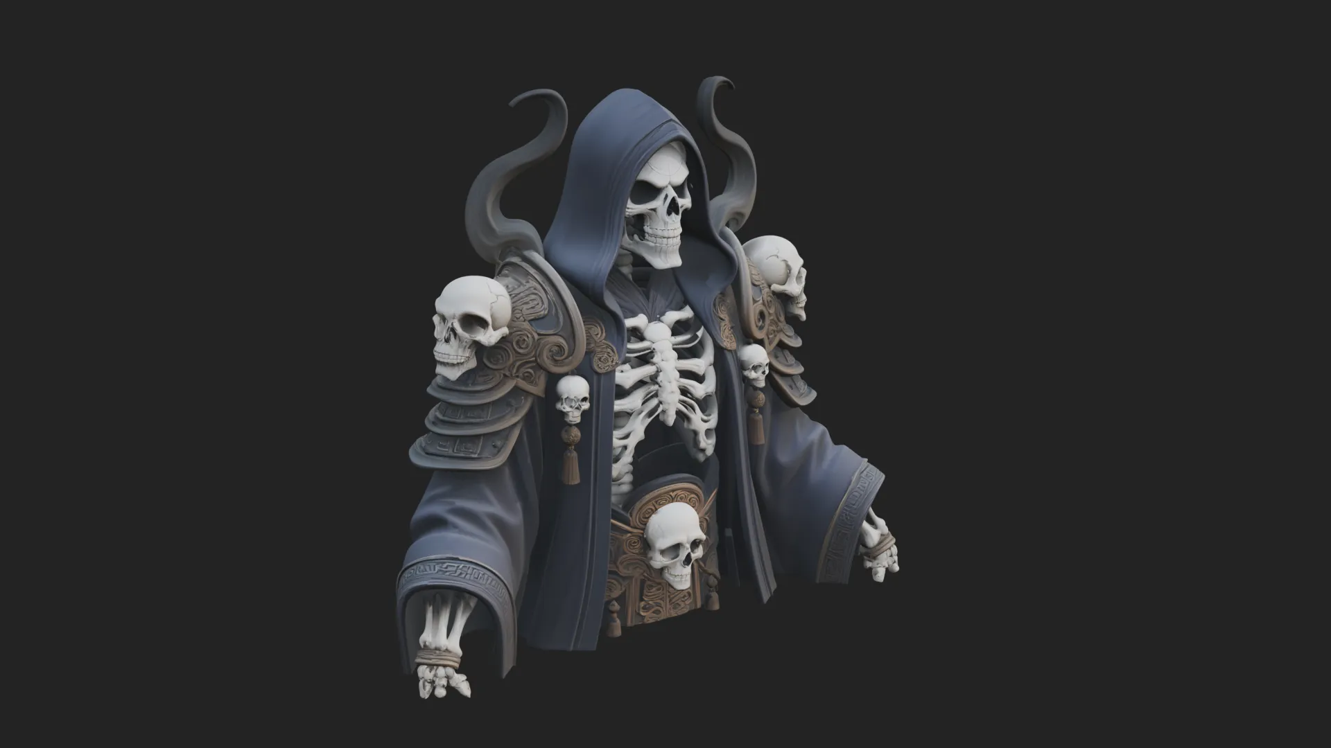 Hooded Skeleton Reaper Bust Statue Design 1 - 3D Print Model 3D Print Model .c4d .max .obj .3ds .fbx .stl .blend 