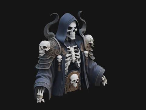 Hooded Skeleton Reaper Bust Statue Design 1 - 3D Print Model 3D Print Model