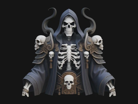 Hooded Skeleton Reaper Bust Statue Design 1 - 3D Print Model 3D Print Model