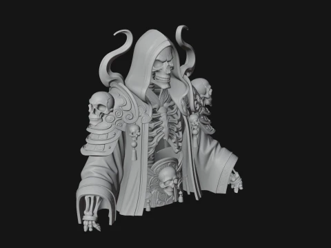Hooded Skeleton Reaper Bust Statue Design 1 - 3D Print Model 3D Print Model