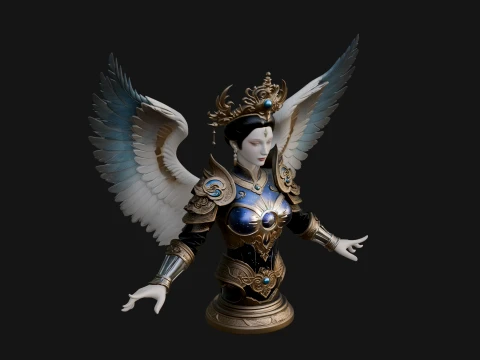 Winged Angel Warrior Bust Statue Design 2 - 3D Print Model 3D Print Model