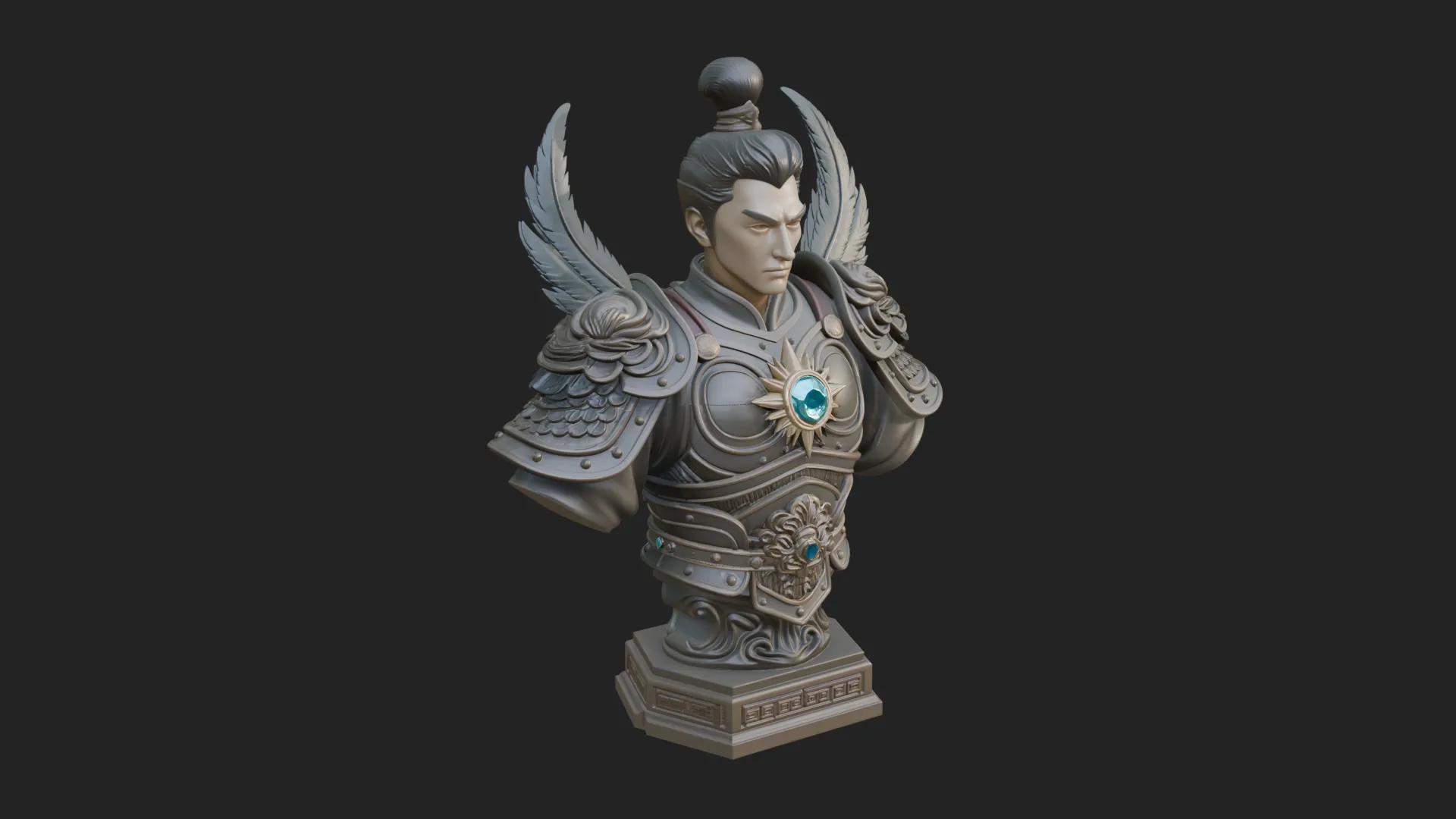 Winged Chinese General Bust Statue Design 1 - 3D Print Model 3D Print Model .c4d .max .obj .3ds .fbx .stl .blend 