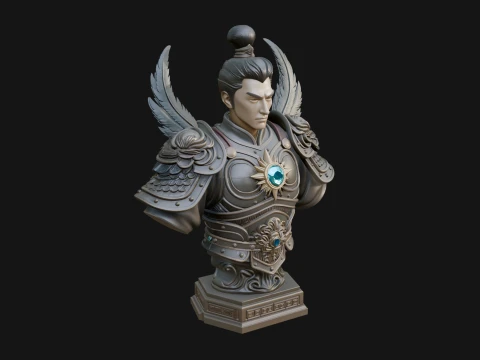 Winged Chinese General Bust Statue Design 1 - 3D Print Model 3D Print Model