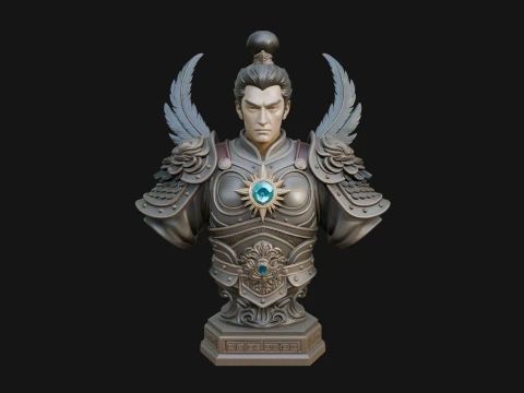 Winged Chinese General Bust Statue Design 1 - 3D Print Model 3D Print Model