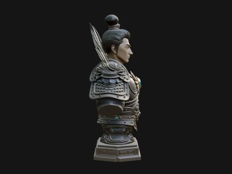 Winged Chinese General Bust Statue Design 1 - 3D Print Model 3D Print Model