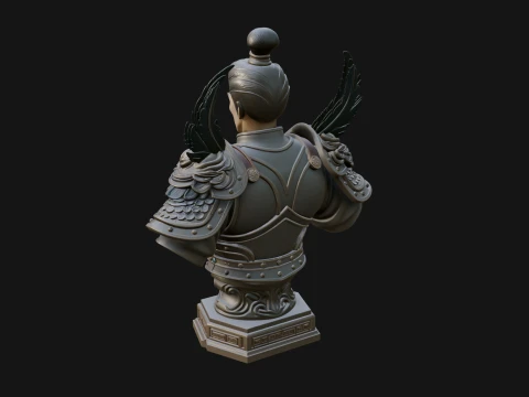 Winged Chinese General Bust Statue Design 1 - 3D Print Model 3D Print Model
