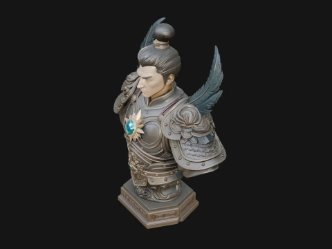 Winged Chinese General Bust Statue Design 1 - 3D Print Model 3D Print Model