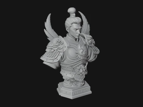 Winged Chinese General Bust Statue Design 1 - 3D Print Model 3D Print Model