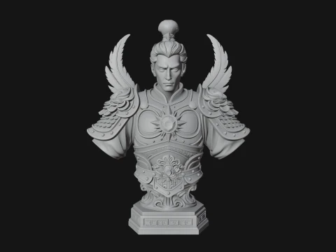 Winged Chinese General Bust Statue Design 1 - 3D Print Model 3D Print Model
