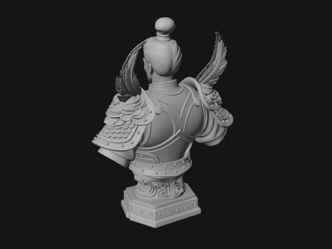 Winged Chinese General Bust Statue Design 1 - 3D Print Model 3D Print Model