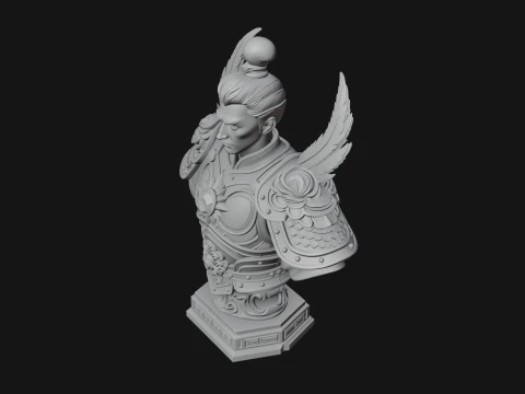 Winged Chinese General Bust Statue Design 1 - 3D Print Model 3D Print Model