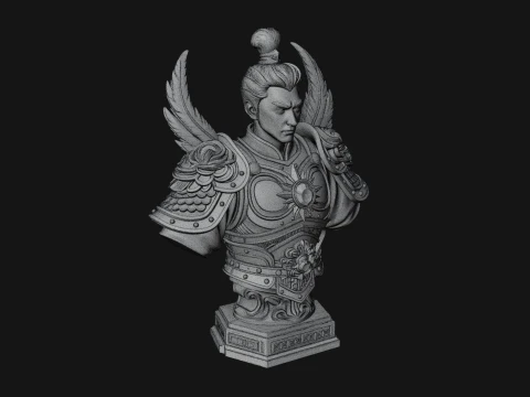 Winged Chinese General Bust Statue Design 1 - 3D Print Model 3D Print Model
