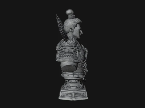 Winged Chinese General Bust Statue Design 1 - 3D Print Model 3D Print Model