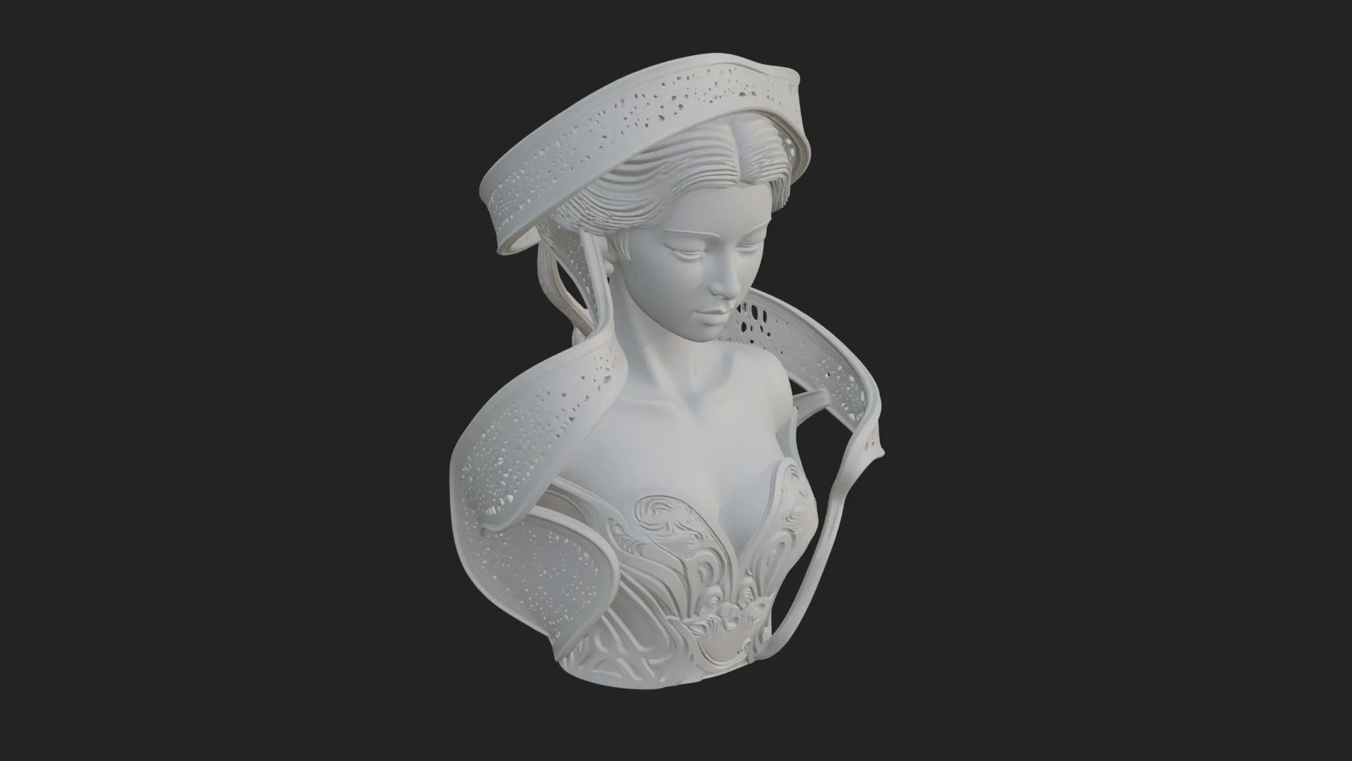 Ethereal Lace Woman Bust Statue Design 4 - 3D Print Model 3D Print Model .c4d .max .obj .3ds .fbx .stl .blend