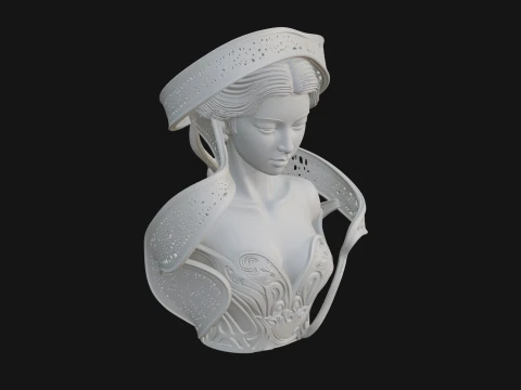 Ethereal Lace Woman Bust Statue Design 4 - 3D Print Model 3D Print Model