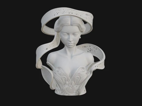 Ethereal Lace Woman Bust Statue Design 4 - 3D Print Model 3D Print Model
