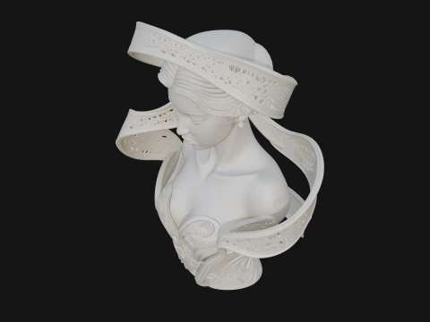 Ethereal Lace Woman Bust Statue Design 4 - 3D Print Model 3D Print Model
