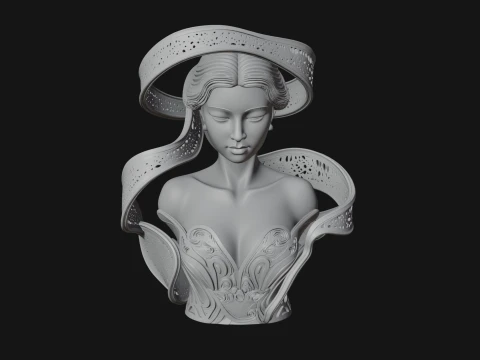 Ethereal Lace Woman Bust Statue Design 4 - 3D Print Model 3D Print Model