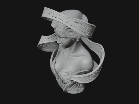 Ethereal Lace Woman Bust Statue Design 4 - 3D Print Model 3D Print Model