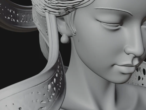 Ethereal Lace Woman Bust Statue Design 4 - 3D Print Model 3D Print Model
