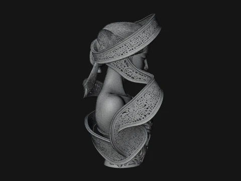 Ethereal Lace Woman Bust Statue Design 4 - 3D Print Model 3D Print Model