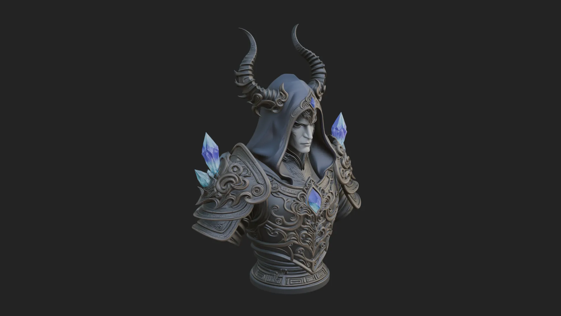 Hooded Crystal Sorcerer Bust Statue Design 3 - 3D Print Model 3D Print Model .c4d .max .obj .3ds .fbx .stl .blend