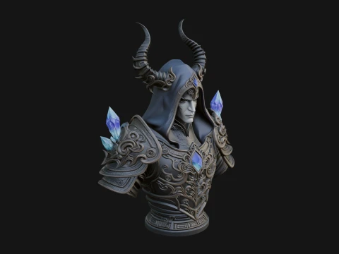 Hooded Crystal Sorcerer Bust Statue Design 3 - 3D Print Model 3D Print Model