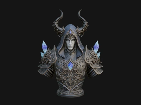 Hooded Crystal Sorcerer Bust Statue Design 3 - 3D Print Model 3D Print Model