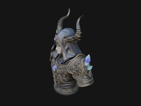 Hooded Crystal Sorcerer Bust Statue Design 3 - 3D Print Model 3D Print Model