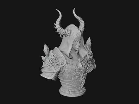Hooded Crystal Sorcerer Bust Statue Design 3 - 3D Print Model 3D Print Model