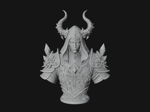 Hooded Crystal Sorcerer Bust Statue Design 3 - 3D Print Model 3D Print Model
