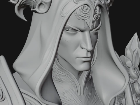 Hooded Crystal Sorcerer Bust Statue Design 3 - 3D Print Model 3D Print Model