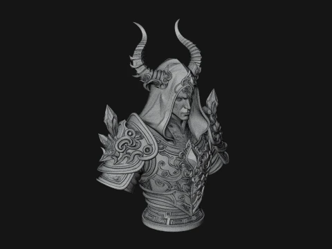 Hooded Crystal Sorcerer Bust Statue Design 3 - 3D Print Model 3D Print Model