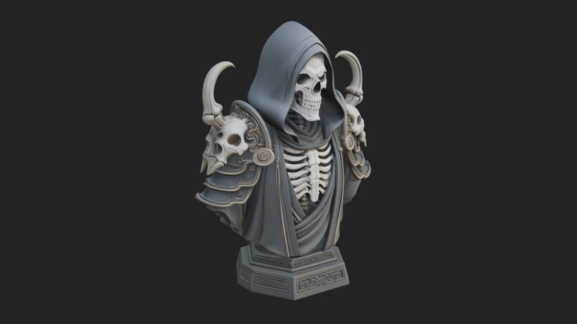 Hooded Skeleton Reaper Bust Statue Design 2 - 3D Print Model 3D Print Model .c4d .max .obj .3ds .fbx .stl .blend 