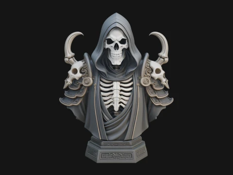 Hooded Skeleton Reaper Bust Statue Design 2 - 3D Print Model 3D Print Model