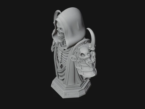 Hooded Skeleton Reaper Bust Statue Design 2 - 3D Print Model 3D Print Model