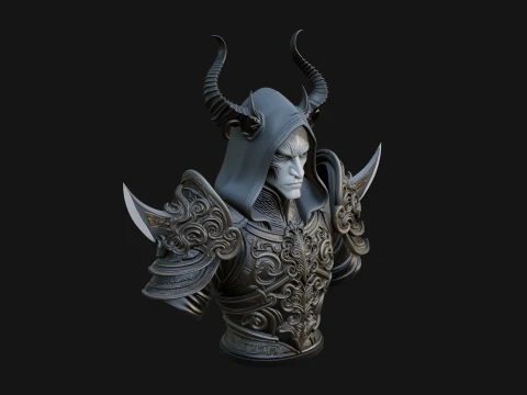 Horned Elf Lord Bust Statue Design 2 - 3D Print Model 3D Print Model