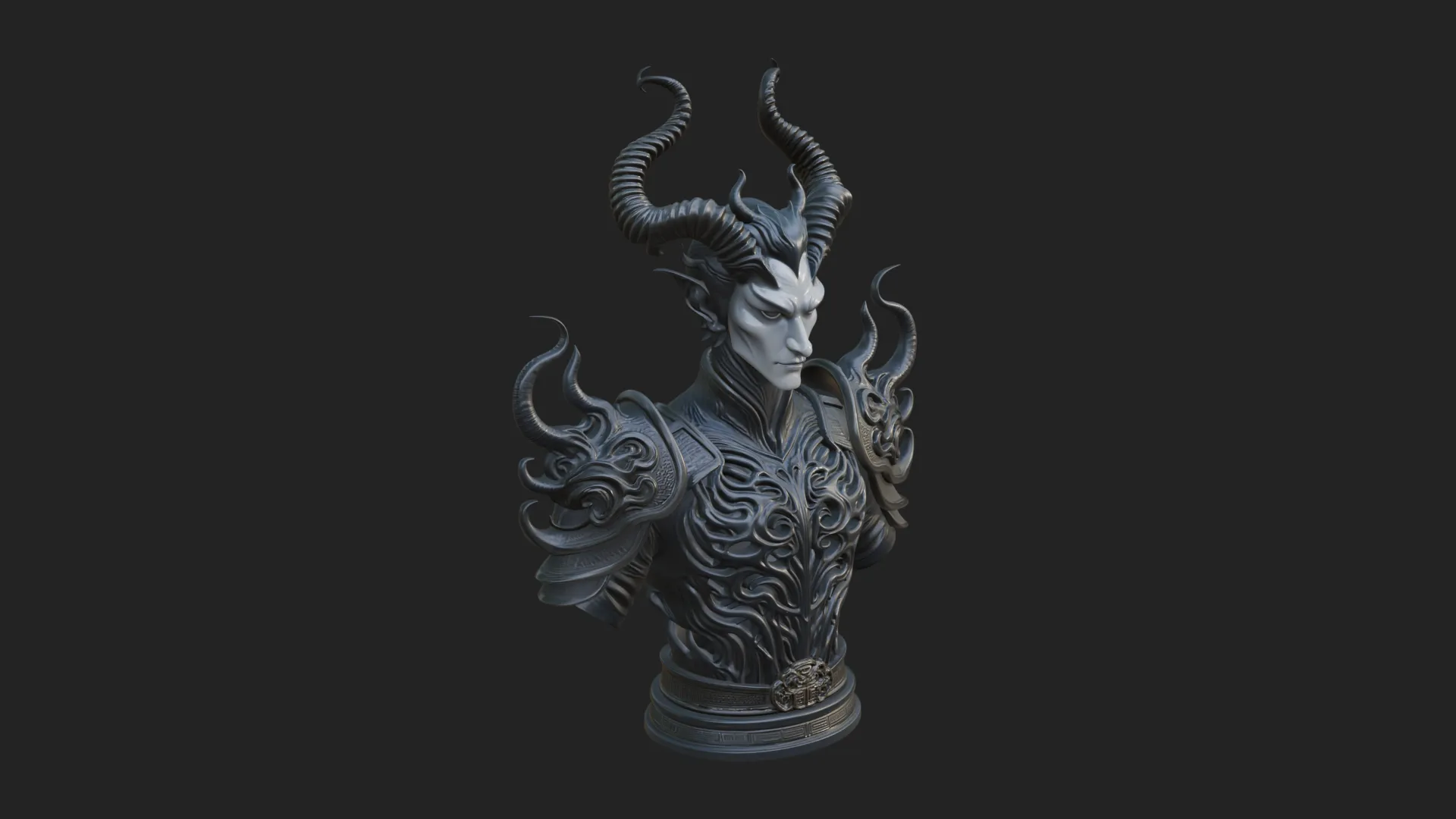 Horned Demon Lord Bust Statue Design 6 - 3D Print Model 3D Print Model .c4d .max .obj .3ds .fbx .stl .blend