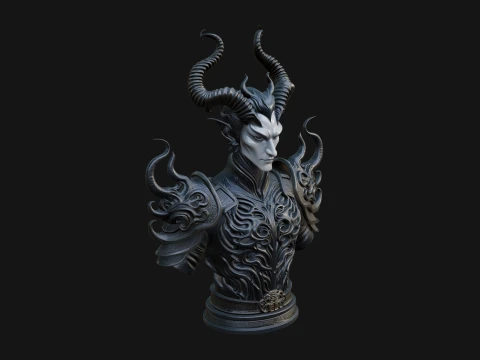Horned Demon Lord Bust Statue Design 6 - 3D Print Model 3D Print Model