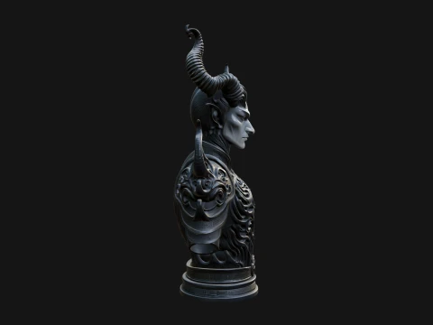 Horned Demon Lord Bust Statue Design 6 - 3D Print Model 3D Print Model
