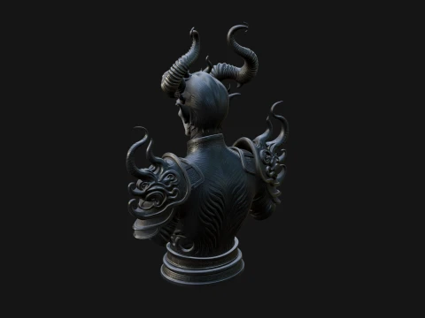 Horned Demon Lord Bust Statue Design 6 - 3D Print Model 3D Print Model