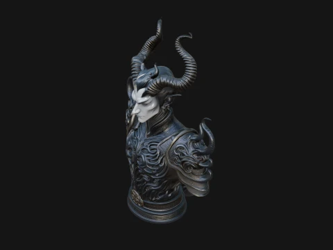 Horned Demon Lord Bust Statue Design 6 - 3D Print Model 3D Print Model