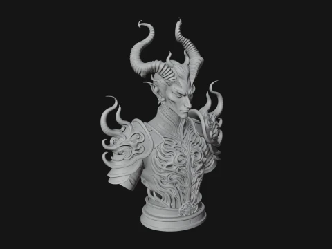 Horned Demon Lord Bust Statue Design 6 - 3D Print Model 3D Print Model